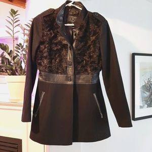 MOVING SALE! Guess Black Faux fur and leather Coat